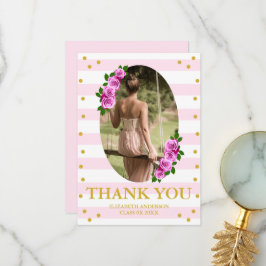 Pink Roses Striped Graduation Brunch Tack Kort