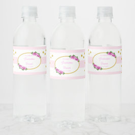 Pink Roses Striped Graduation Brunch Vattenflaskor Etikett