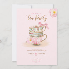 Pink roses tea party bridal shower chic invitation inbjudningar