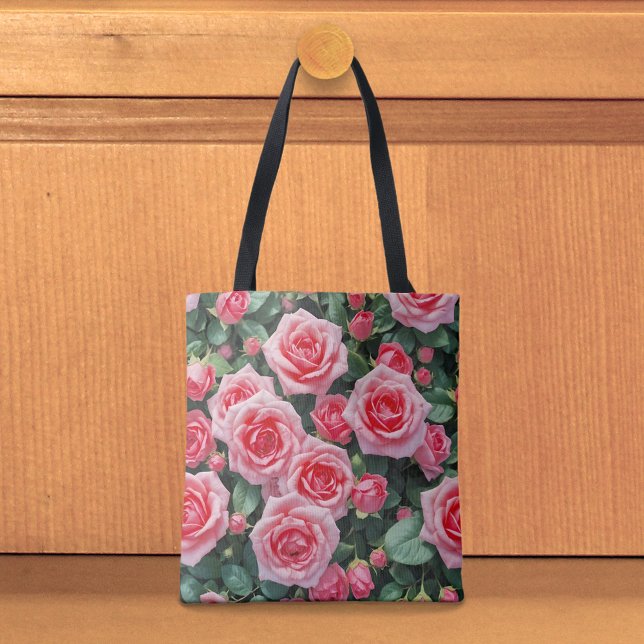 Pink Roses Tote Bag Tygkasse (Tote bag with pink roses)
