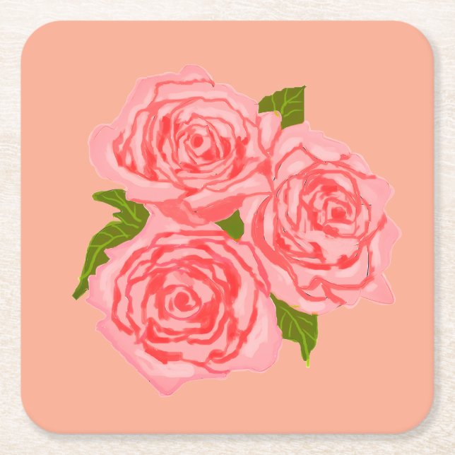Pink roses underlägg papper kvadrat (Framsidan)