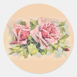 Pink Roses Vintage Floral Runt Klistermärke