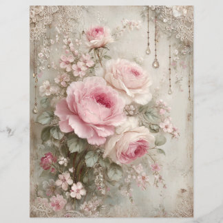 Pink Roses Vintage Junk Journal Scrapbook Paper
