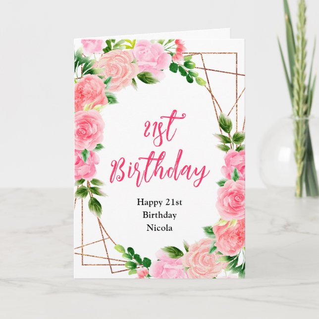 Pink Roses with Foliage Birthday Kort (Framsida)