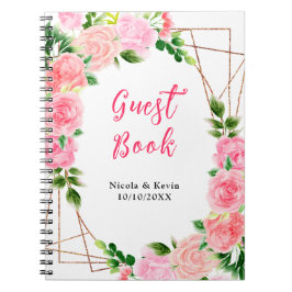 Pink Roses with Foliage Wedding Guest Book Anteckningsbok