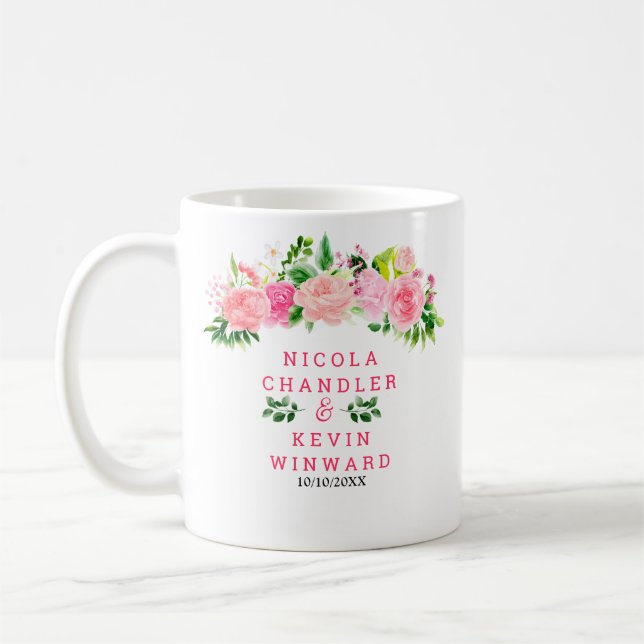 Pink Roses with Foliage Wedding Kaffemugg (Vänster)