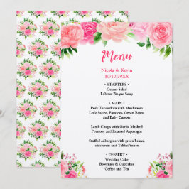 Pink Roses with Foliage Wedding Menu Meny