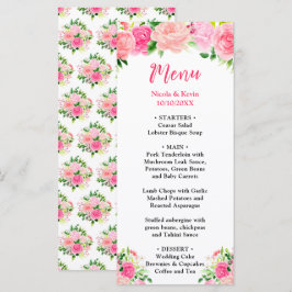 Pink Roses with Foliage Wedding Menu Meny