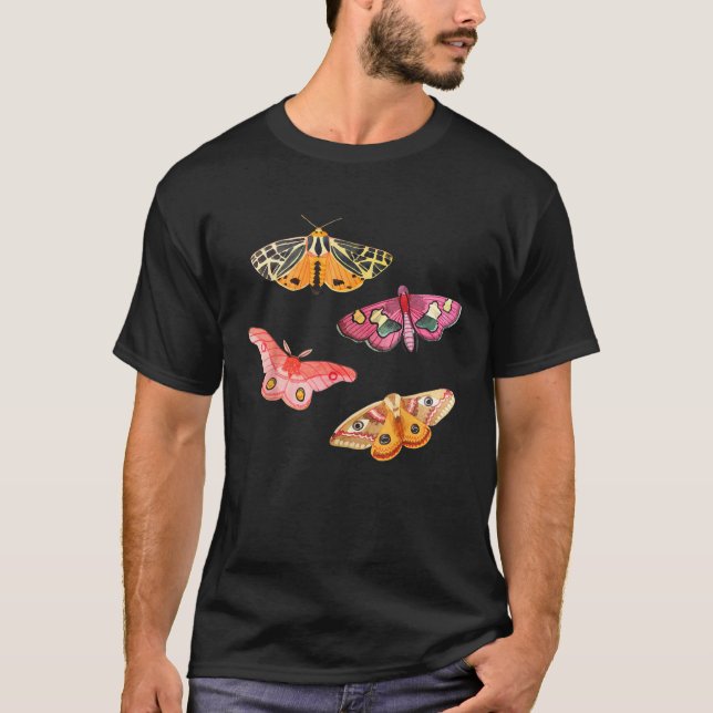 Pink Rosy maple tiger moths Hand drawn butterflies T Shirt (Framsida)