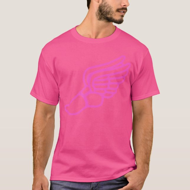 Pink Running Shoe With Wings Track And Field Sneak T Shirt (Framsida)