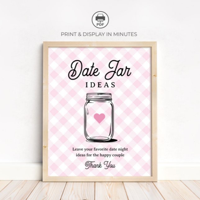 Pink Rustic Date Jar Ideas Sign for Bridal Shower Poster (Skapare uppladdad)
