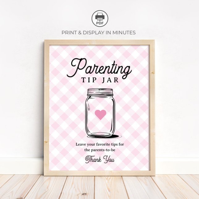 Pink Rustic Parenting Tip Jar Sign Baby Shower Poster (Skapare uppladdad)