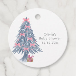 Pink Rustic Winter Bow Christmas Tree Baby Shower Gåvor Etiketter