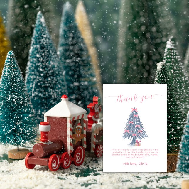 Pink Rustic Winter Bow Christmas Tree Baby Shower  Tack Kort (Pink Rustic Winter Bow Christmas Tree Baby Shower Thank You Card)