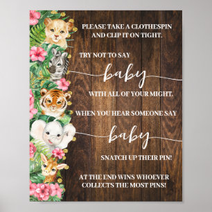 Pink Safari Säga Inte Baby Klädnypa Bröllopsduschs Poster