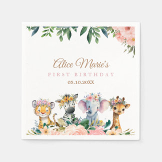 Pink Safari Theme Birthday Party Pappersservett