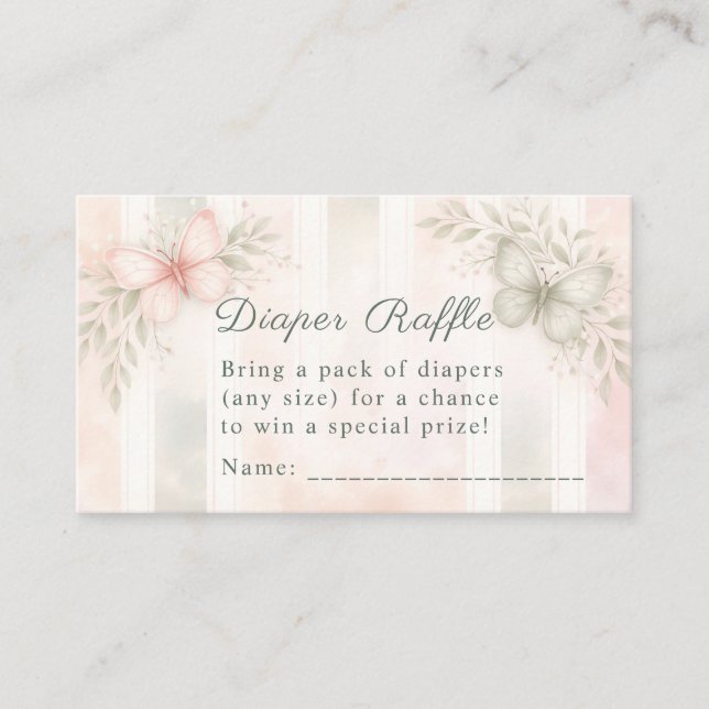 Pink Sage Green Butterfly Diaper Raffle Tilläggskort (Framsida)