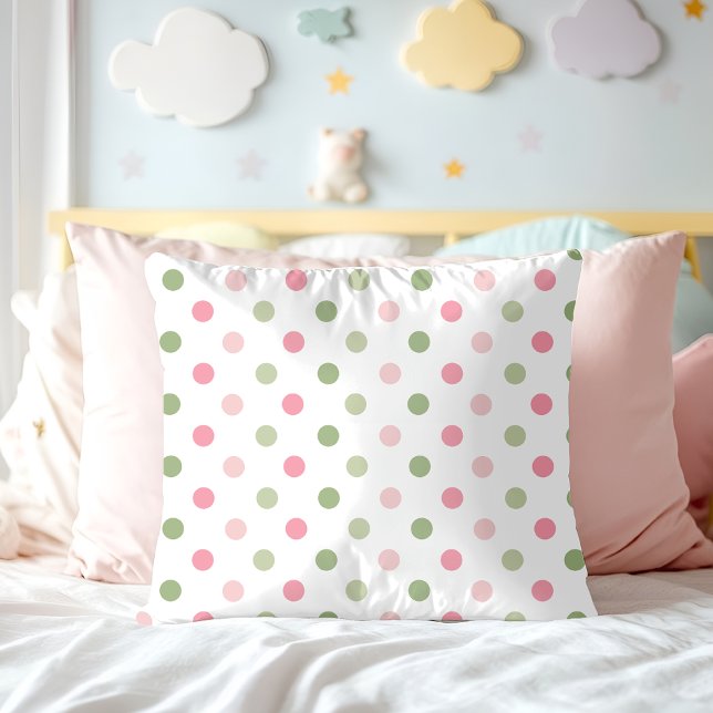 Pink & Sage Green Pastel Polka Dot Kudde (Pink & Sage Green Pastel Polka Dot Throw Pillow)