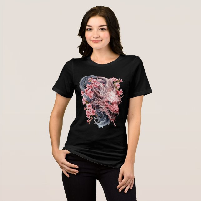 Pink Sakura Dragon with Flowing Mane T Shirt (Framsida Full)