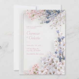 Pink Sakura Romantic Minimalist Frame Wedding Inbjudningar