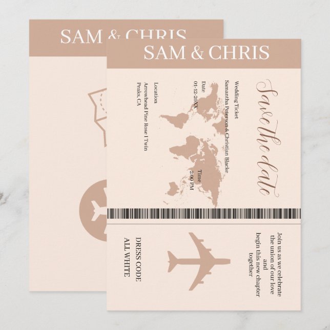 Pink Salmon Boarding Pass World Map Travel Inbjudningar (Fram/baksida)