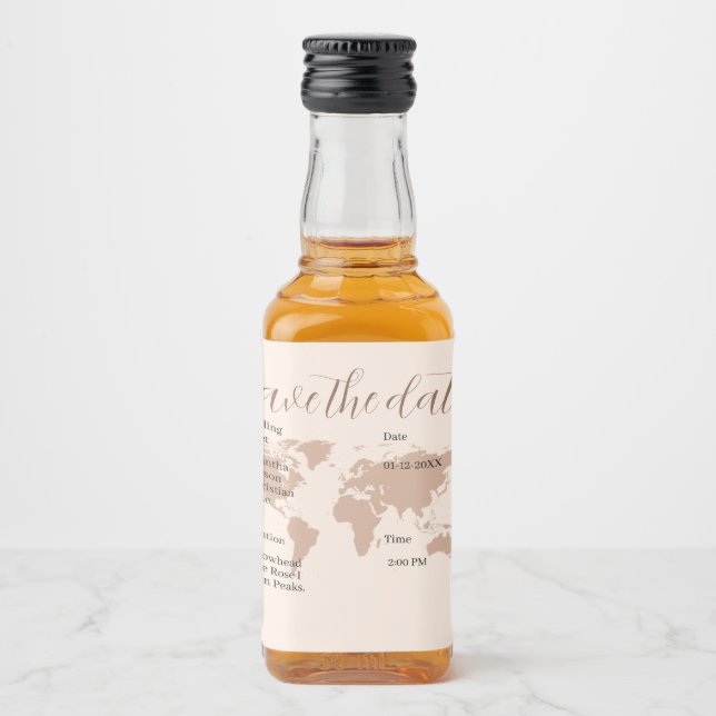 Pink Salmon Boarding Pass World Map Travel Spritflaskor Etikett (Framsida)