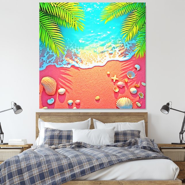 Pink Sand Beach Paradise Design Canvastryck (Insitu (sovrum))