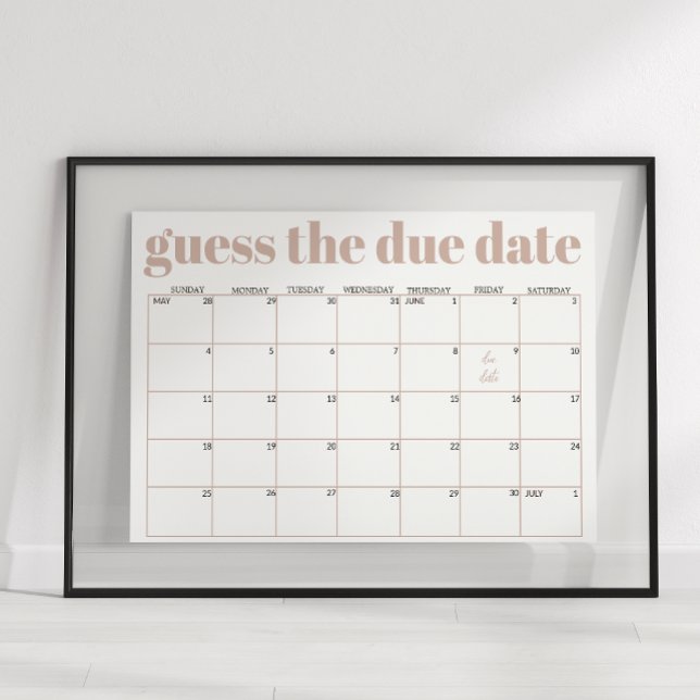Pink Sandstone Typography Baby Shower Guess Date Poster (Skapare uppladdad)