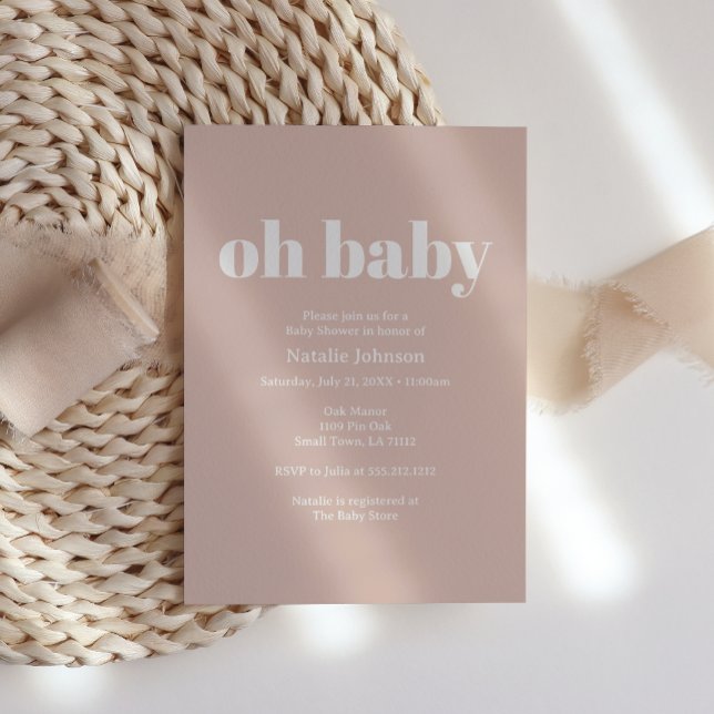Pink Sandstone Typography Oh Baby Shower Inbjudningar (Skapare uppladdad)