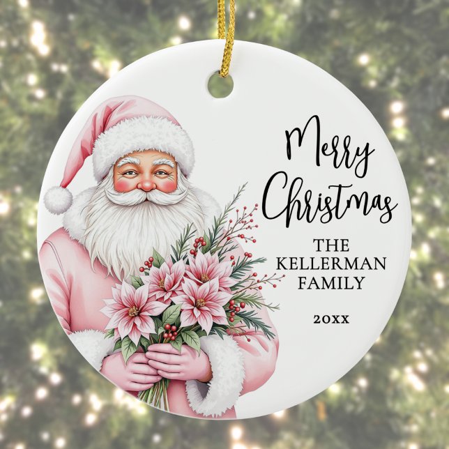 Pink Santa Christmas Julgransprydnad Keramik (Pink Santa Merry Christmas Ceramic Ornament)