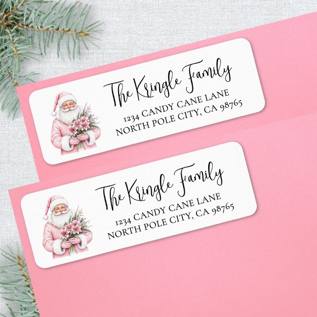 Pink Santa Christmas Return Address Returadress Etikett (Pink Santa Christmas Return Address label )