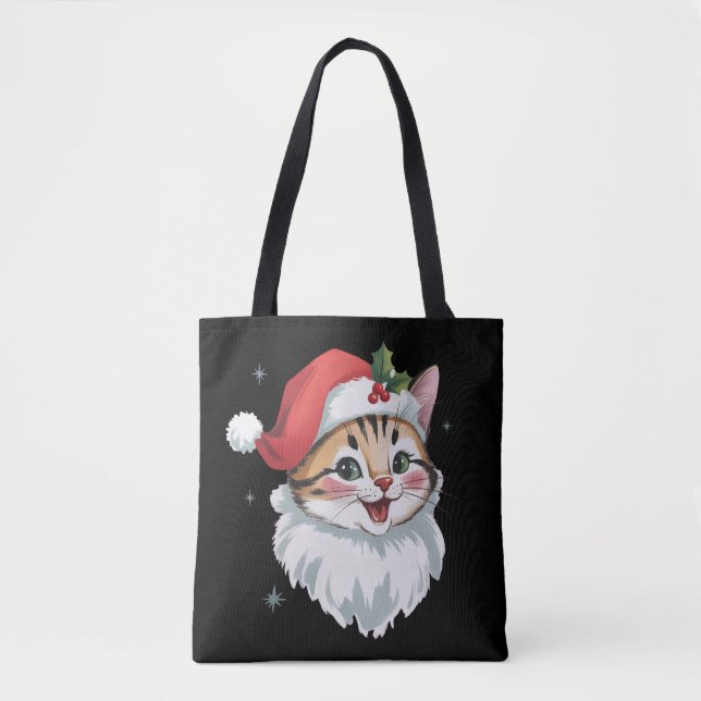 Pink Santa Hat Retro Cute Kitty Cat Christmas  Tygkasse (Framsida)