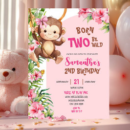 Pink Savannah Monkey Born Two Be Wild 2nd Birthday Inbjudningar