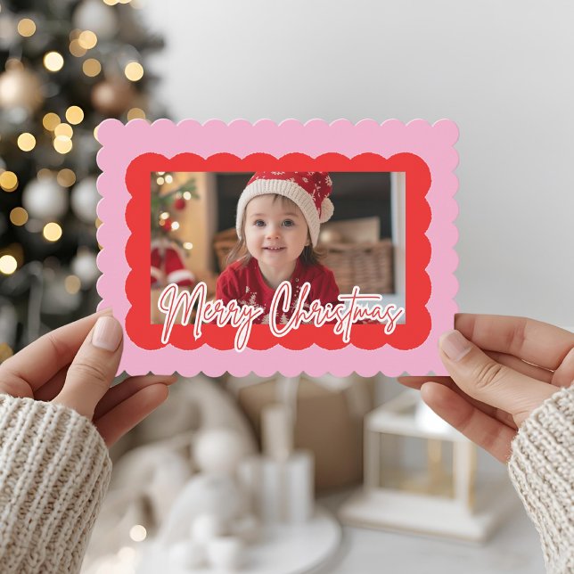 Pink Scallop Photo Christmas | Modern Merry  Julkort (Skapare uppladdad)