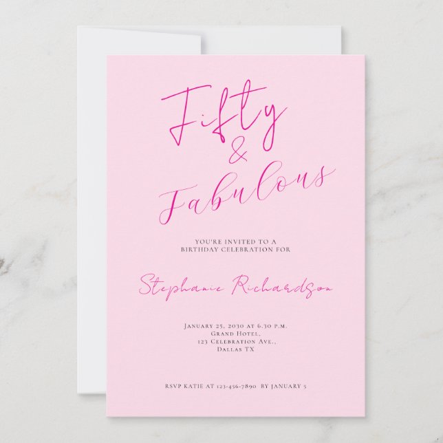 Pink Script Fifty and Fabulous 50th Birthday Party Inbjudningar (Framsida)