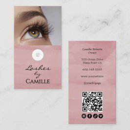 Pink Script Logo QR Code Photo Lash Visitkort