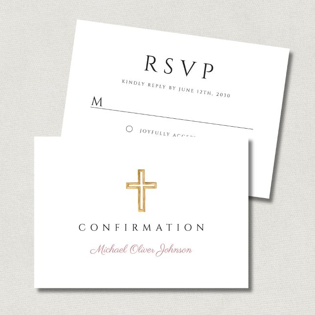 Pink Script Religious Cross Girl Confirmation OSA Kort (Pink Script Religious Cross Girl Confirmation RSVP Card)
