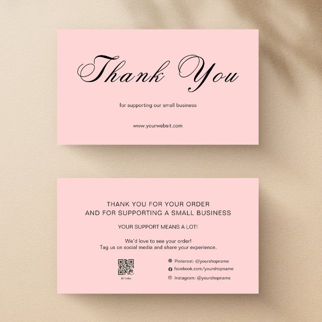 Pink Script Thank You Card QR Code Small Business Visitkort (Skapare uppladdad)