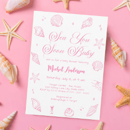 Pink Sea You Soon Coastal Baby Shower Inbjudningar