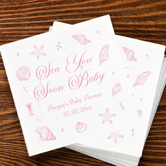 Pink Sea You Soon Coastal Baby Shower  Pappersservett (Skapare uppladdad)