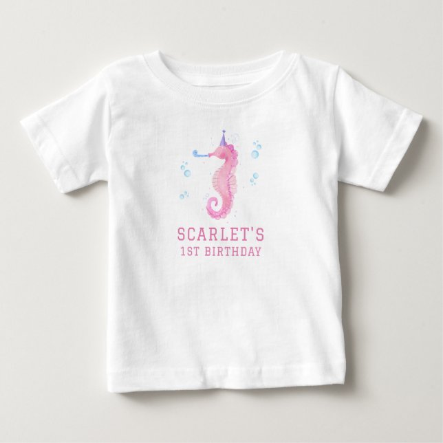 Pink Seahorse 1st birthday T Shirt (Framsida)