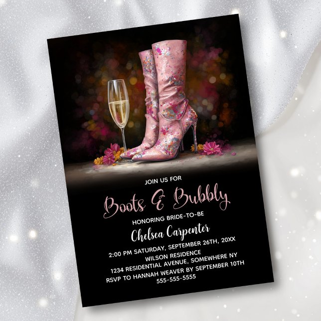 Pink Sequin Boots and Bubbly Bridal Shower Inbjudningar (Skapare uppladdad)