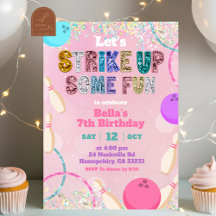Pink Sequin Glitter Bowling Party Invitation