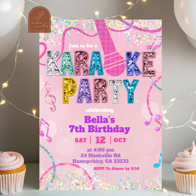Pink Sequin Glitter Karaoke Party Birthday Invitat Inbjudningar (Skapare uppladdad)