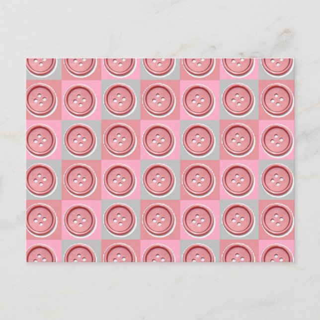 Pink Sewing Button Checked Vykort (Framsida)