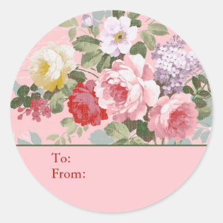 Pink Shabby Chic Rose Personalized To & From Runt Klistermärke