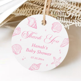 Pink Shells Coastal Beach Baby Shower Thank You  Gåvor Etiketter