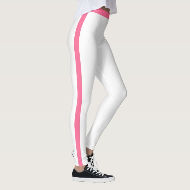 Pink Side Stripe White Leggings Choose Colors (Höger)