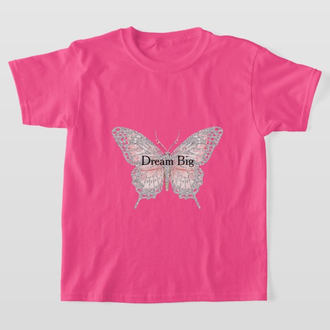Pink Silver Butterfly Personalized T Shirt (Laydown)