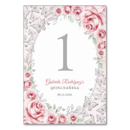 Pink Silver Floral Quinceanera Bordsnummer